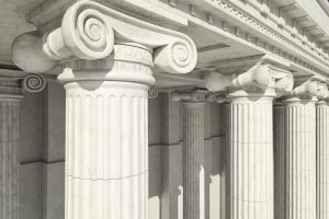 Close-up shot of a line of Greek-style columns